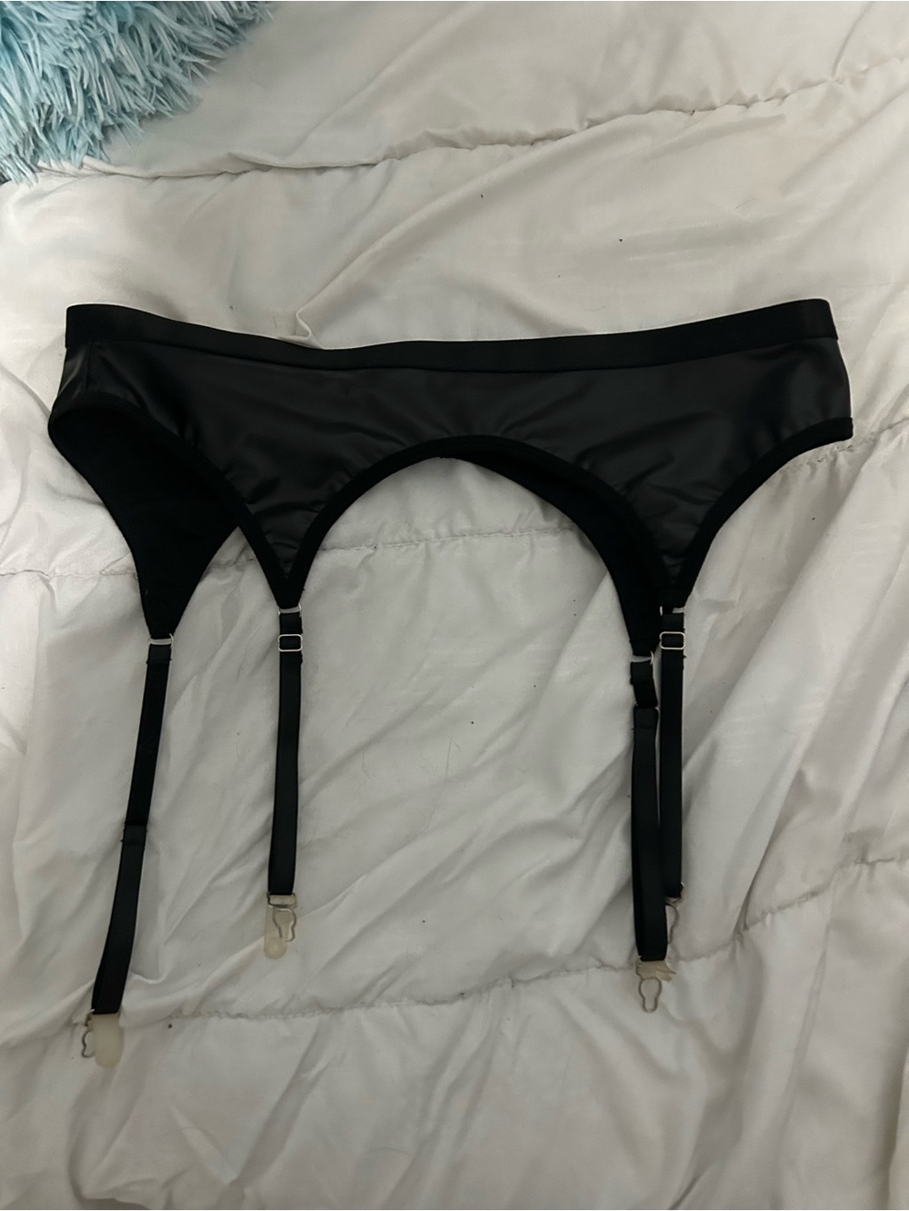 2/1Black pu and Black Satin Garter Belt with Adjustable Straps